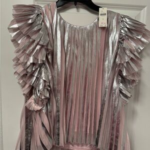 Anthropologie Pink and Silver Ruffled Top